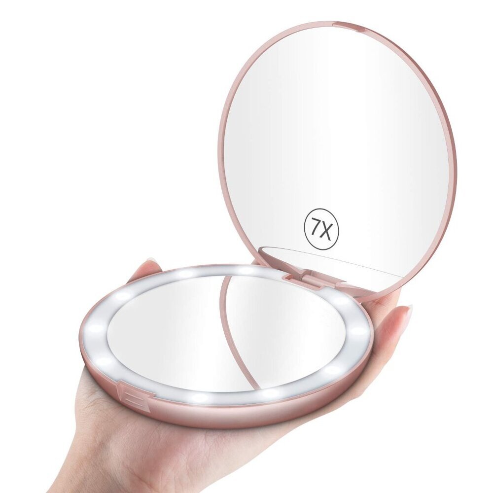 LED Lighted Compact Travel Makeup Mirror with Lights, 1x/7x Magnification, 5 Inc